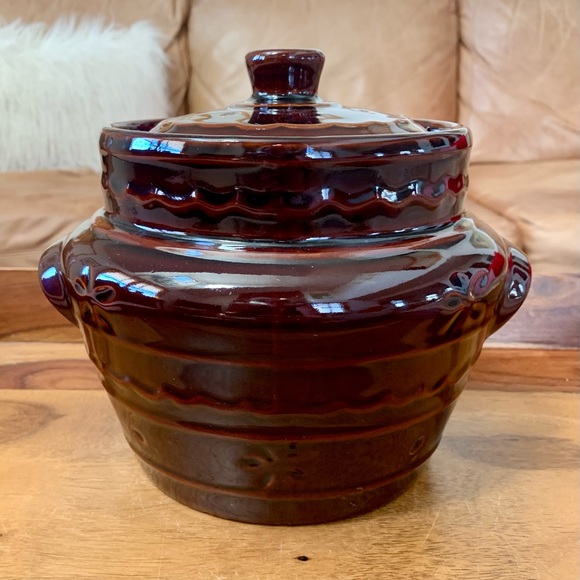 Vintage Mar Crest Oven Proof Stoneware Crock Baked Bean Pot With Lid - Picture 4 of 10